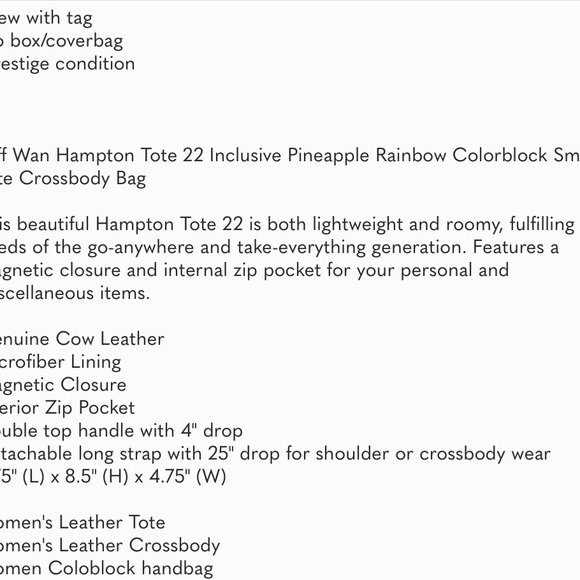 💥PRICE DROP💥JEFF WAN HAMPTONS Tote ‼️🌈‼️💯🎨🍭🌈 - Picture 11 of 11